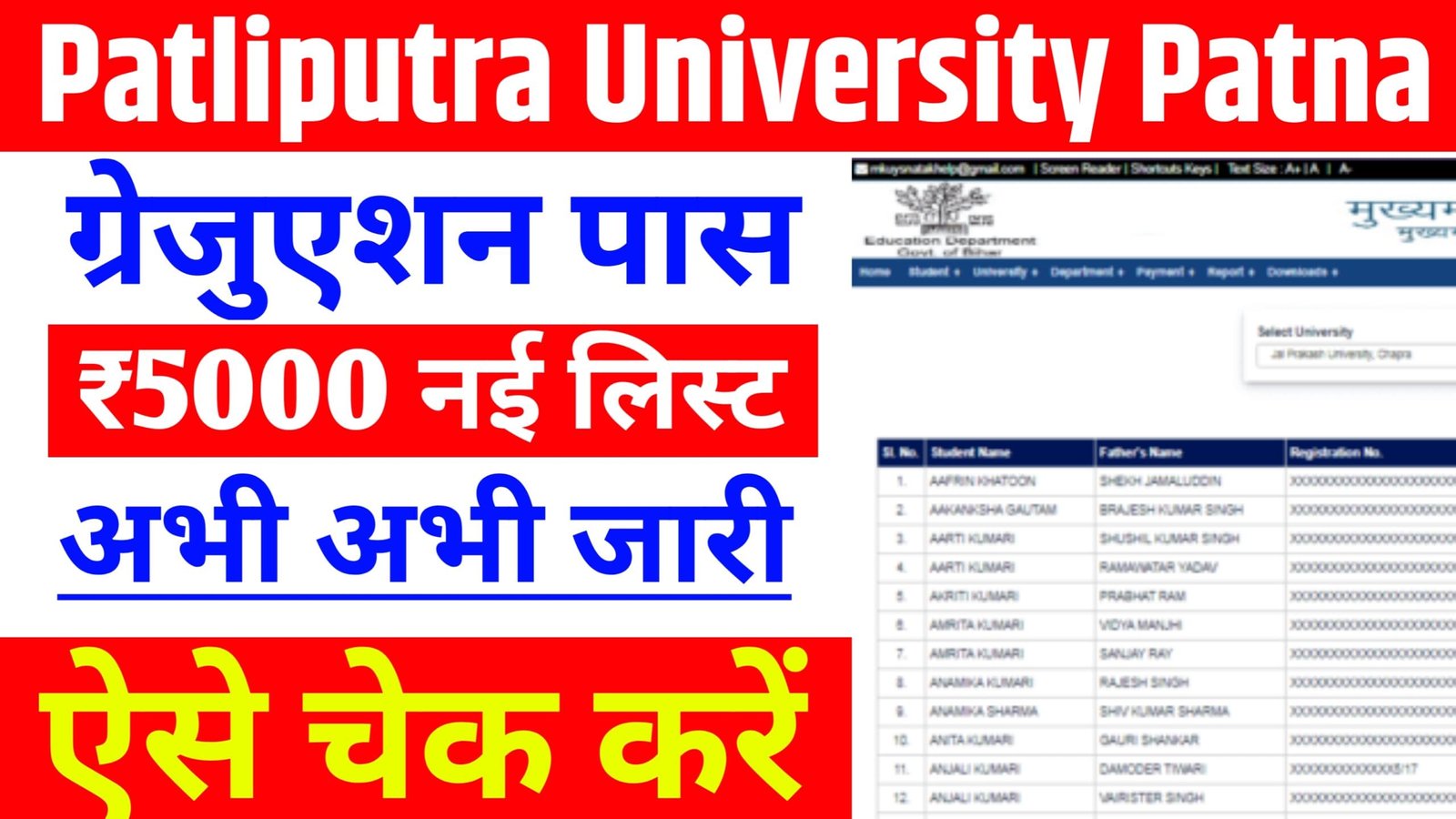 Patliputra University Graduation Pass Scholarship Student List 2025 : पाटलिपुत्र यूनिवर्सिटी ग्रेजुएशन पास ₹50000 स्टूडेंट लिस्ट जारी, ऐसे करें चेक