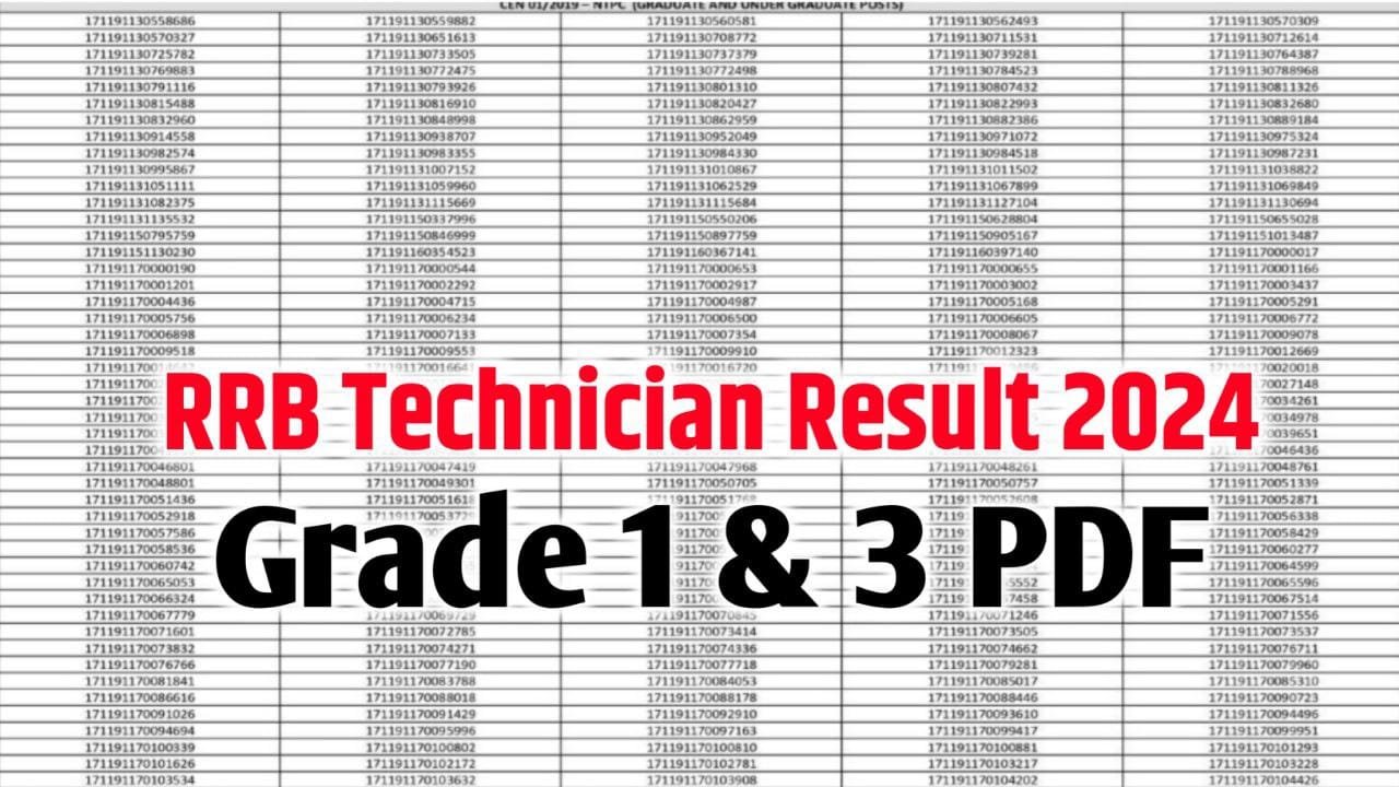 RRB Technician Result 2025 Grade 1 & Grade 3 : Merit List PDF and Cut Off Marks