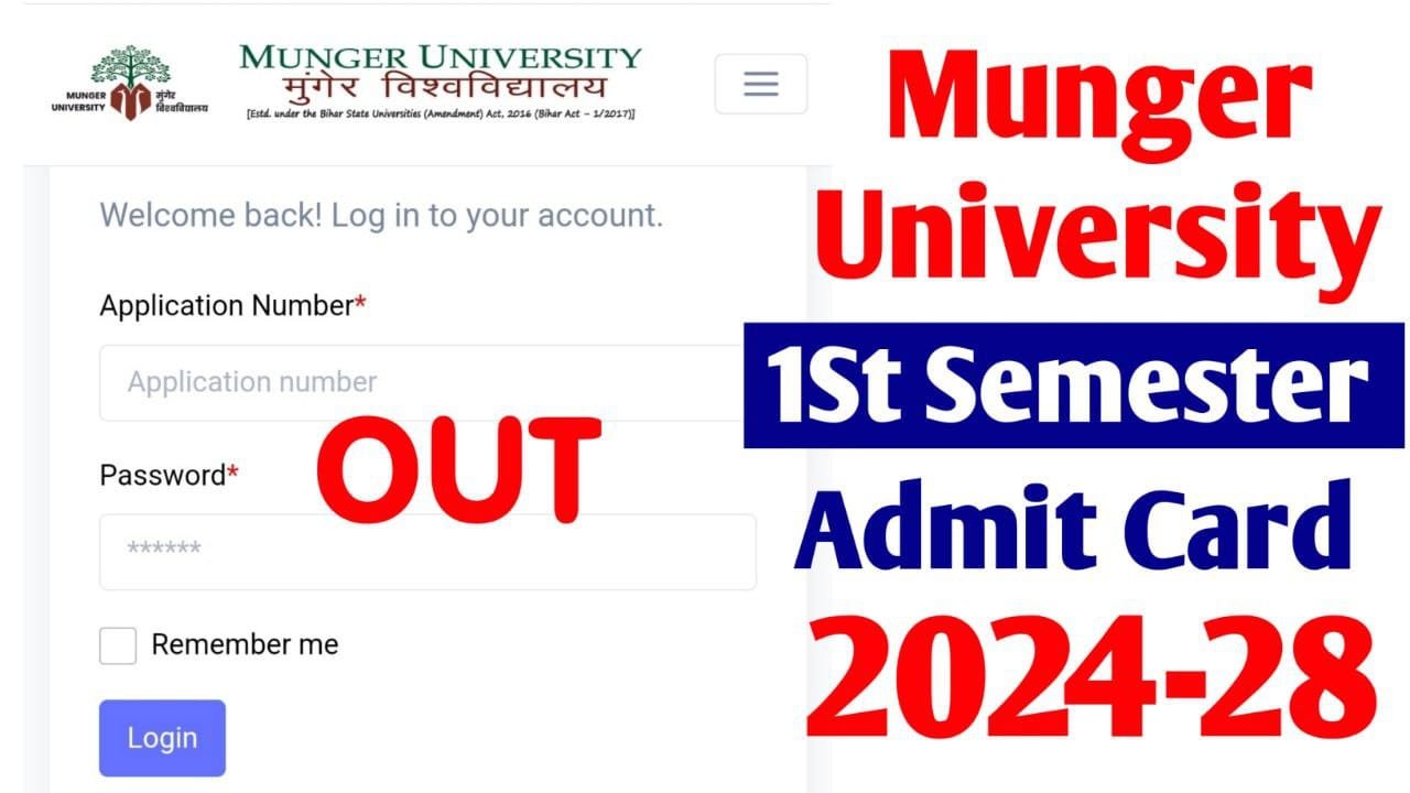 Munger University Part 1 Admit Card 2024-28 (OUT) | Munger University 1st Semester Admit Card 2024-28 Download